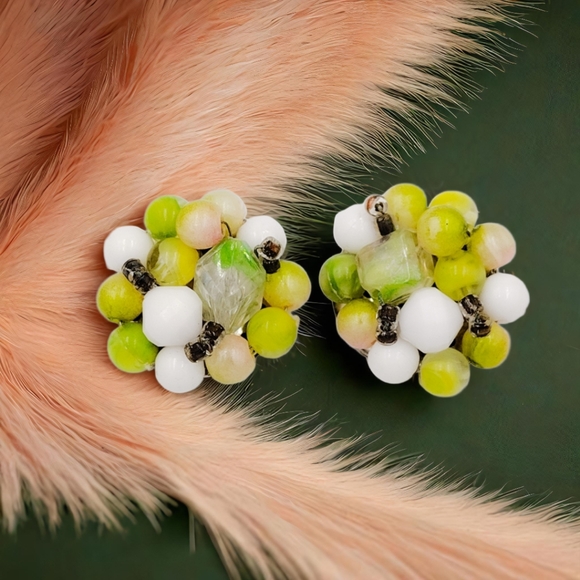 Boucles D'oreilles Clip Monet Vintage - Vert Framboise, Milieu Du Siècle - Zircon, Plaqué Or